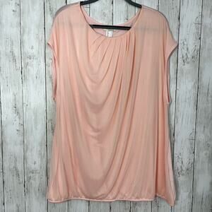 Alessa W Pink Sleeveless Gathered Sheer Lined Flowy Plus Size Blouse 22